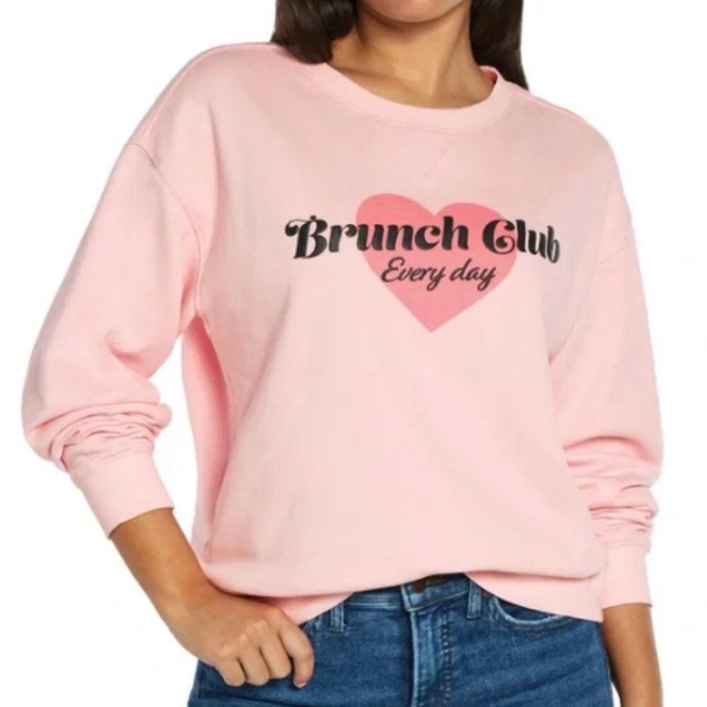 Wildfox XL “Brunch Club” Pink Oversized Crew Graphic Bubble Print Sweatshirt